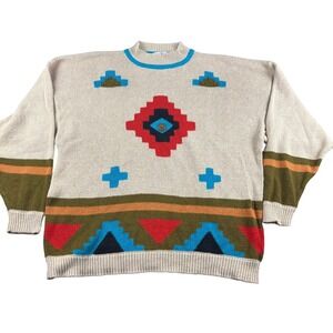 Vintage Eve Ltd Southwestern Geometric Knit Sweater Cream Plus Size 24W
